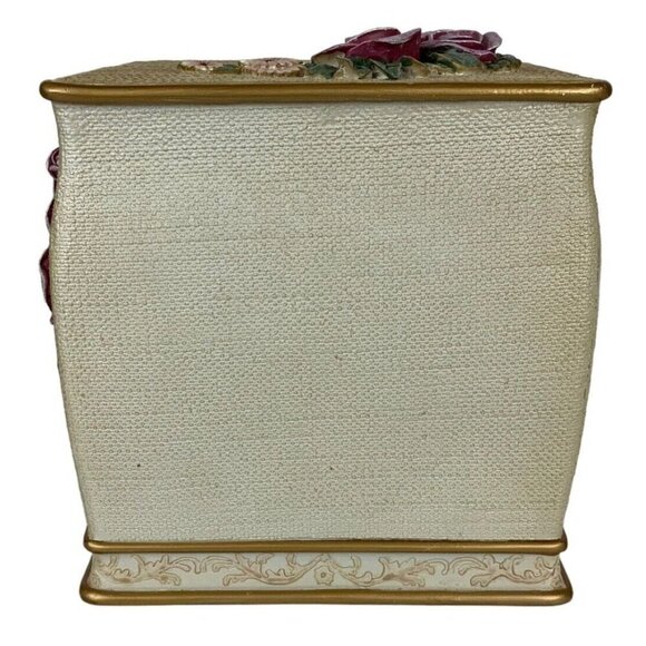 Floral Tissue Box Cover 3D Resin Pink Roses Cream Gold Square Cottagecore - Picture 5 of 7